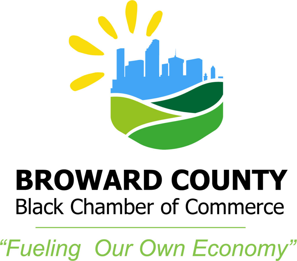 Broward County Black Chamber of Commerce logo featuring a skyline and sun, symbolizing economic growth and community empowerment.